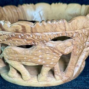 African Handcrafted Wooden Animal Bowl Lion Rhino